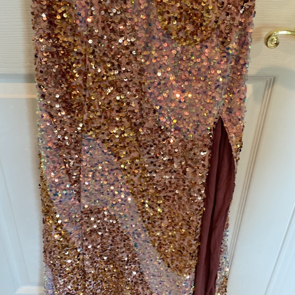 Free People Gold Sequin Gown Plunge Neckline - Picture 3 of 3